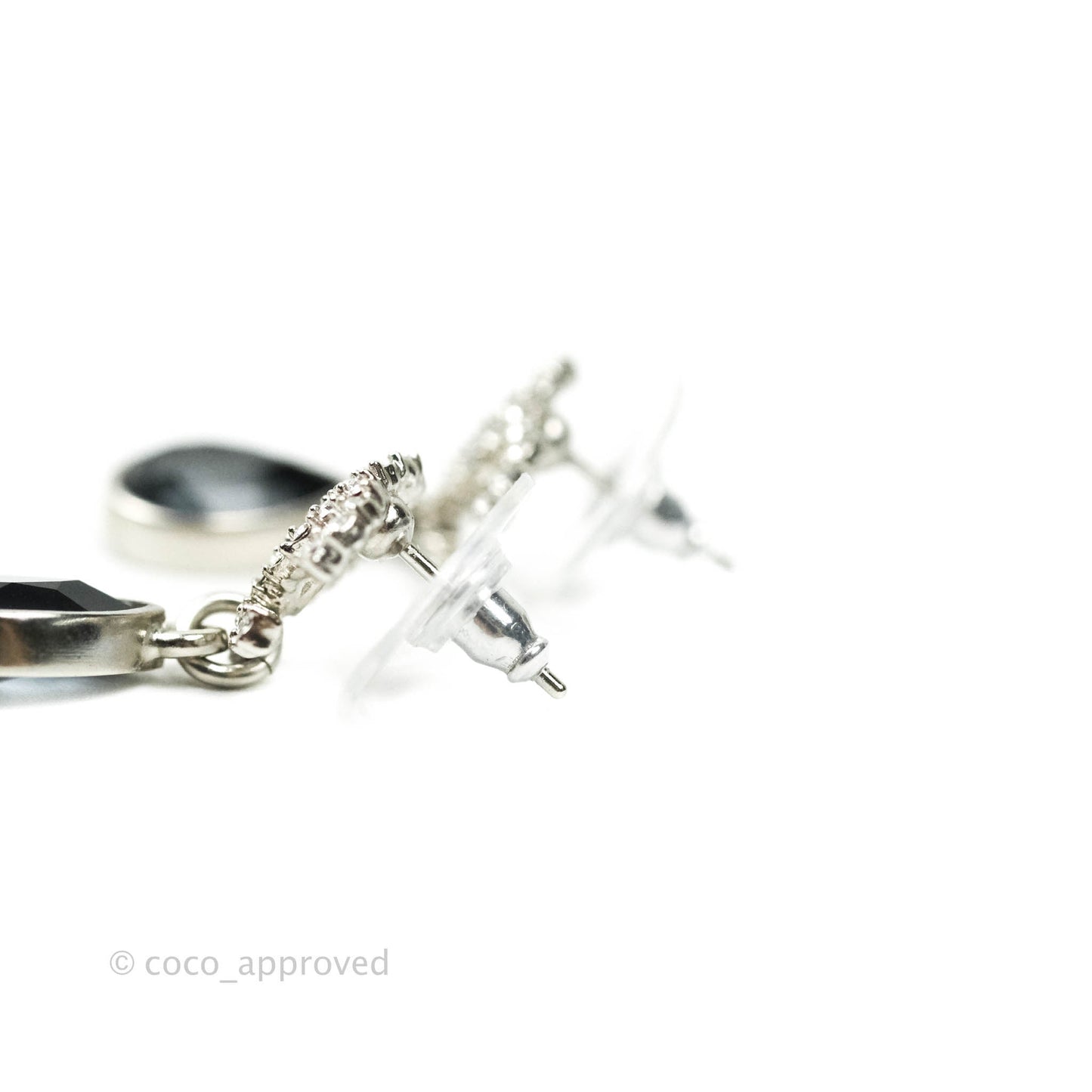 Chanel Drop Crystal Earrings Silver Tone