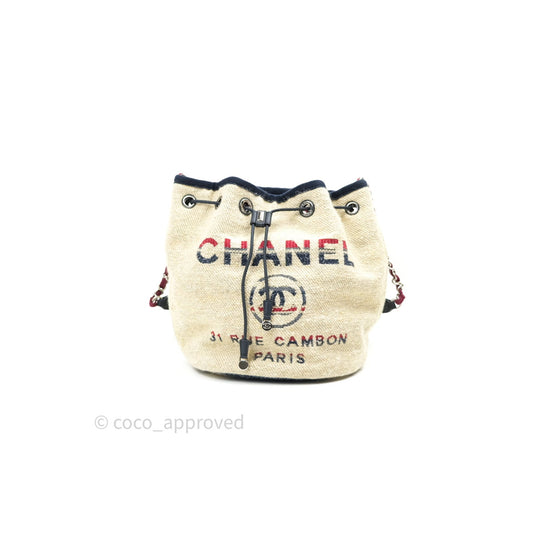 Chanel Canvas Deauville Drawstring Bag Beige Red