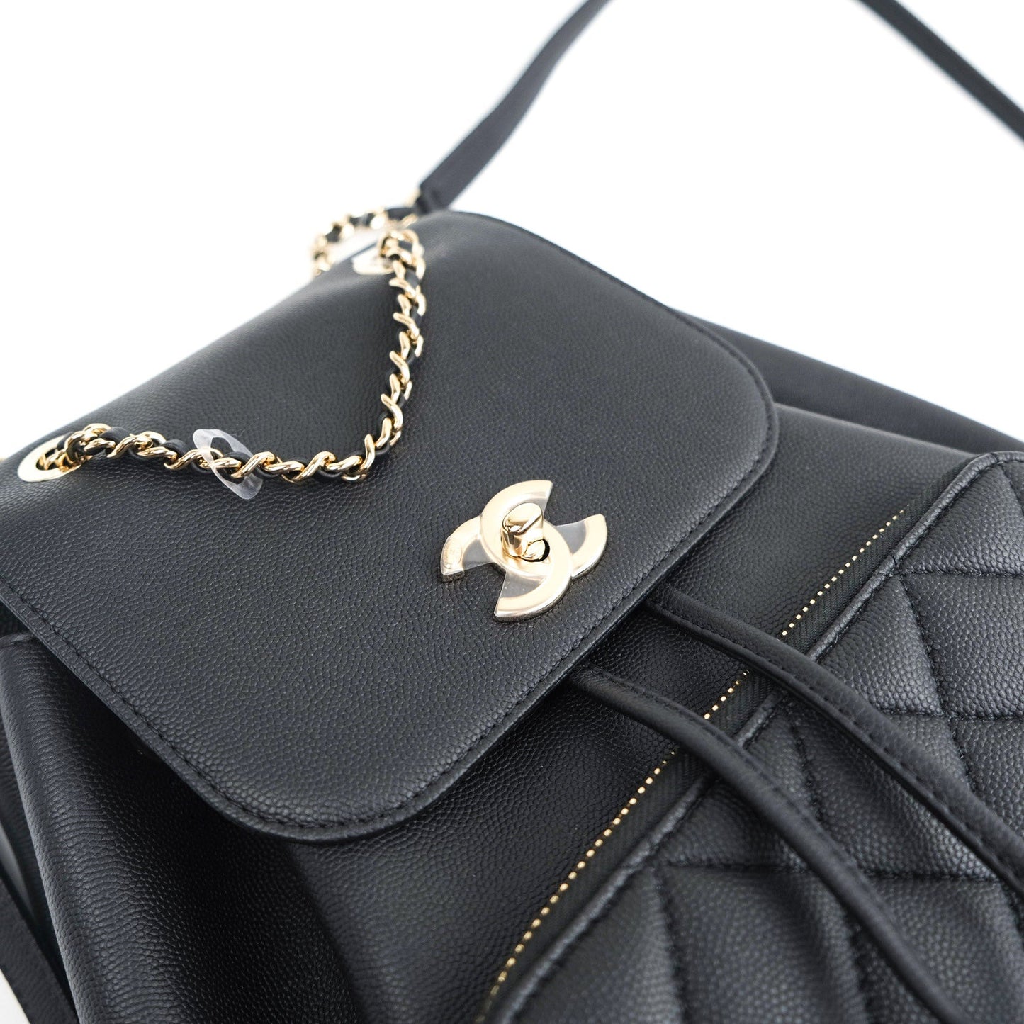 Chanel Quilted Business Affinity Backpack Black Caviar Light Gold Hardware