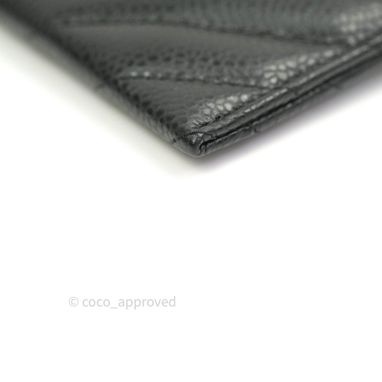 Chanel Classic Chevron Black Caviar Silver Hardware Flat Card Holder