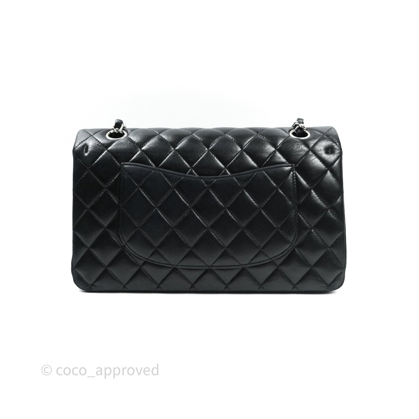 Chanel Classic M/L Medium Double Flap Black Lambskin Silver Hardware