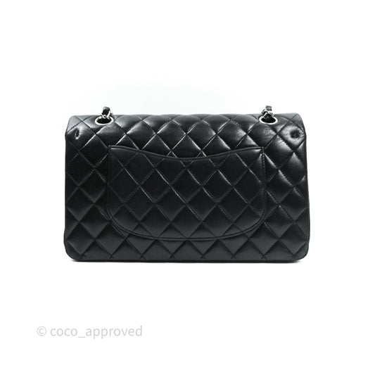 Chanel Classic M/L Medium Double Flap Black Lambskin Silver Hardware