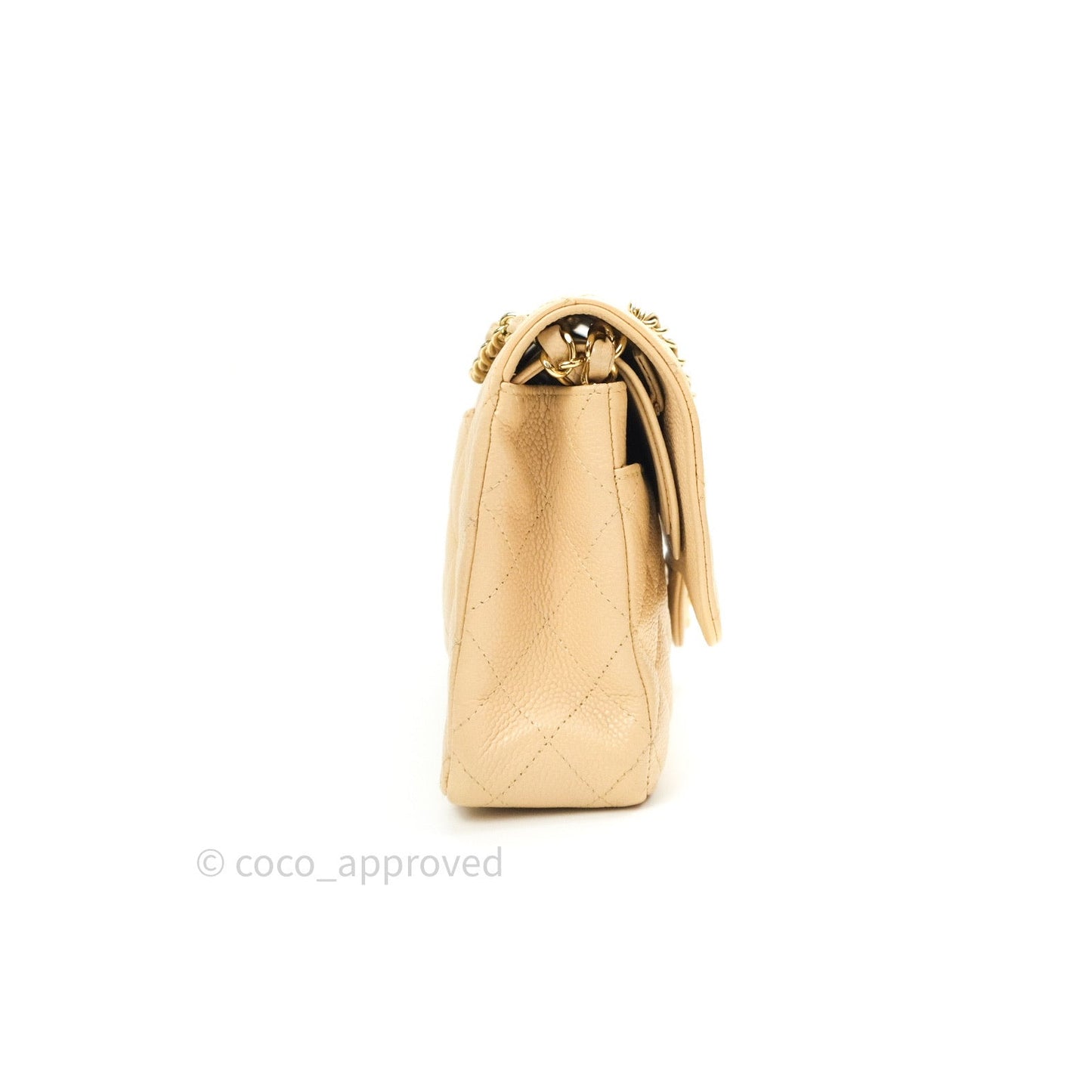 Chanel Quilted M/L Medium Double Flap Beige Clair Caviar Gold Hardware