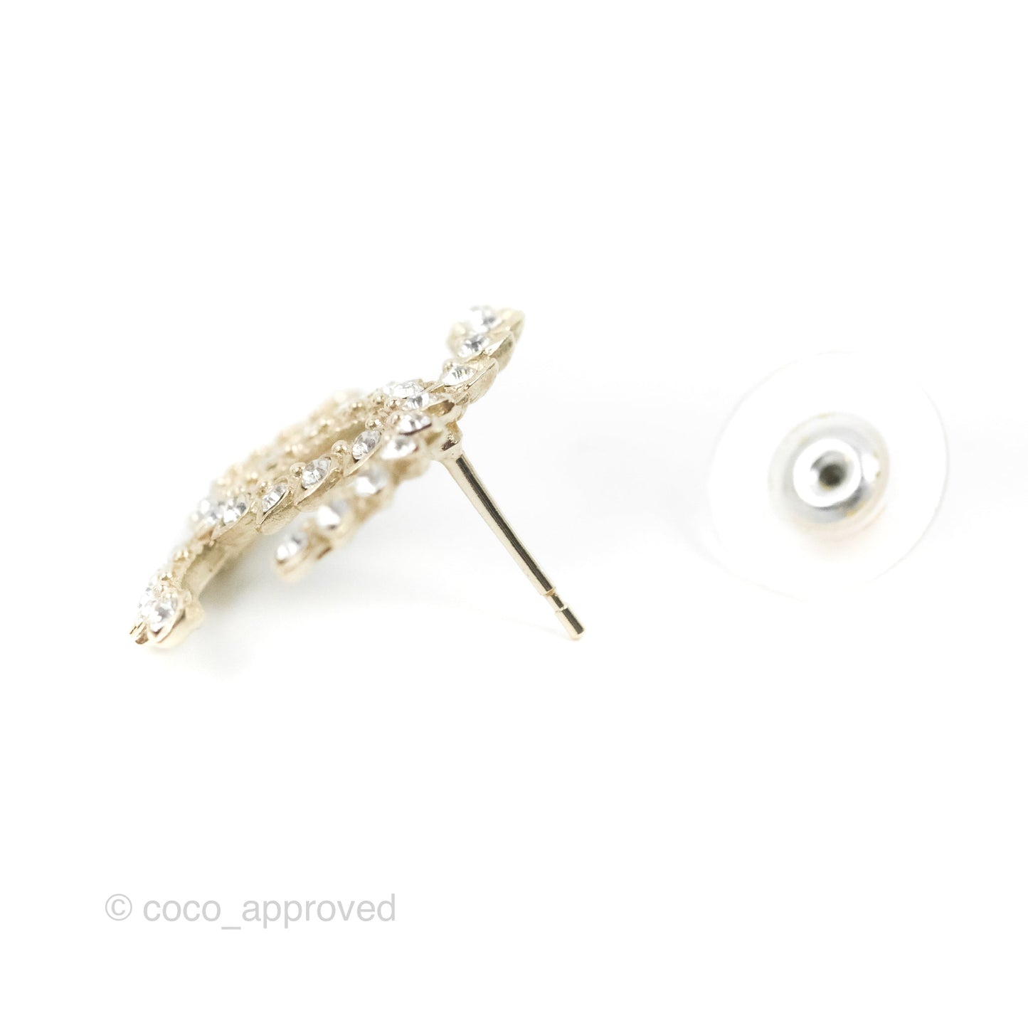 Chanel Large CC Crystal Earrings Gold Tone 20A