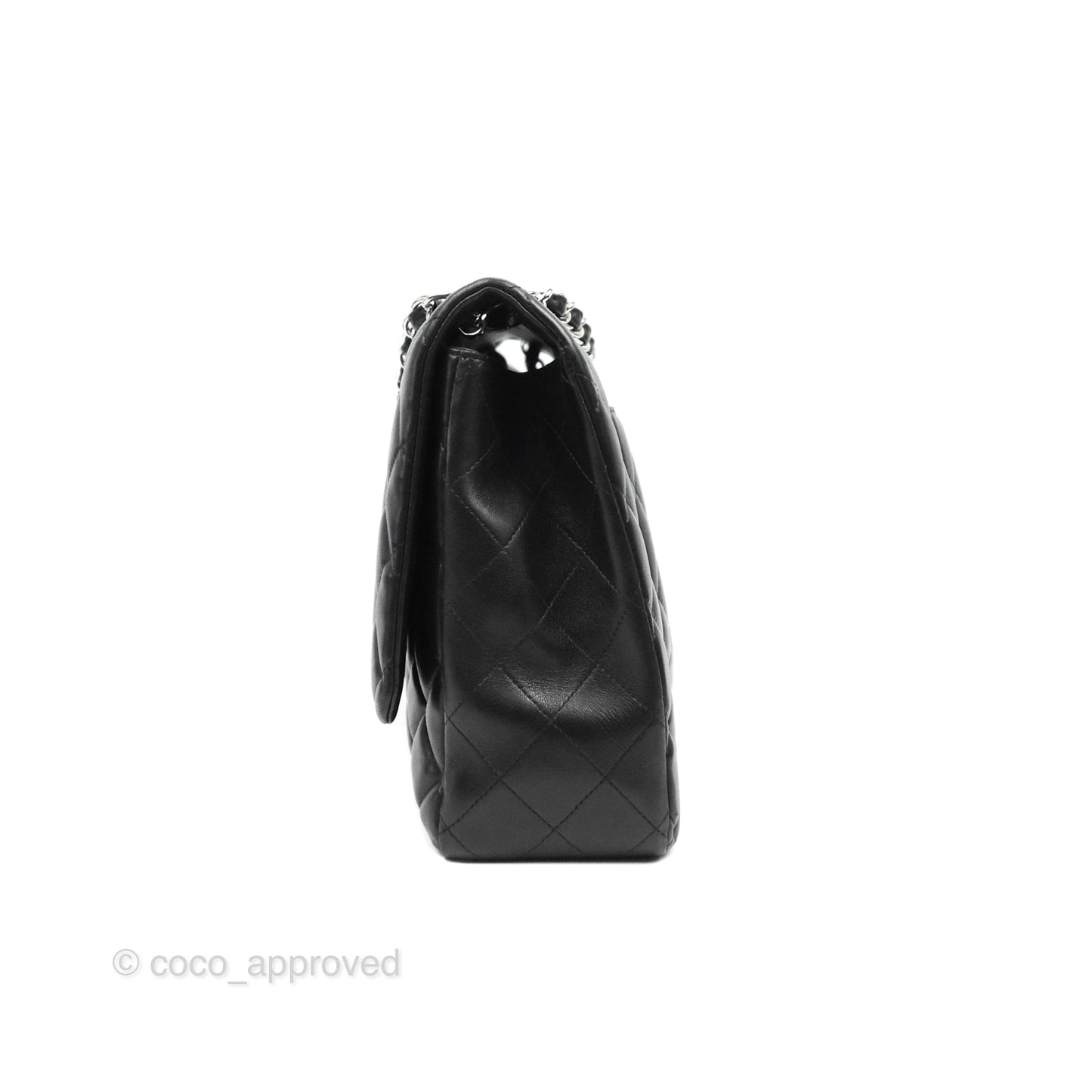 Chanel Quilted Single Flap Maxi Flap Black Lambskin Silver Hardware