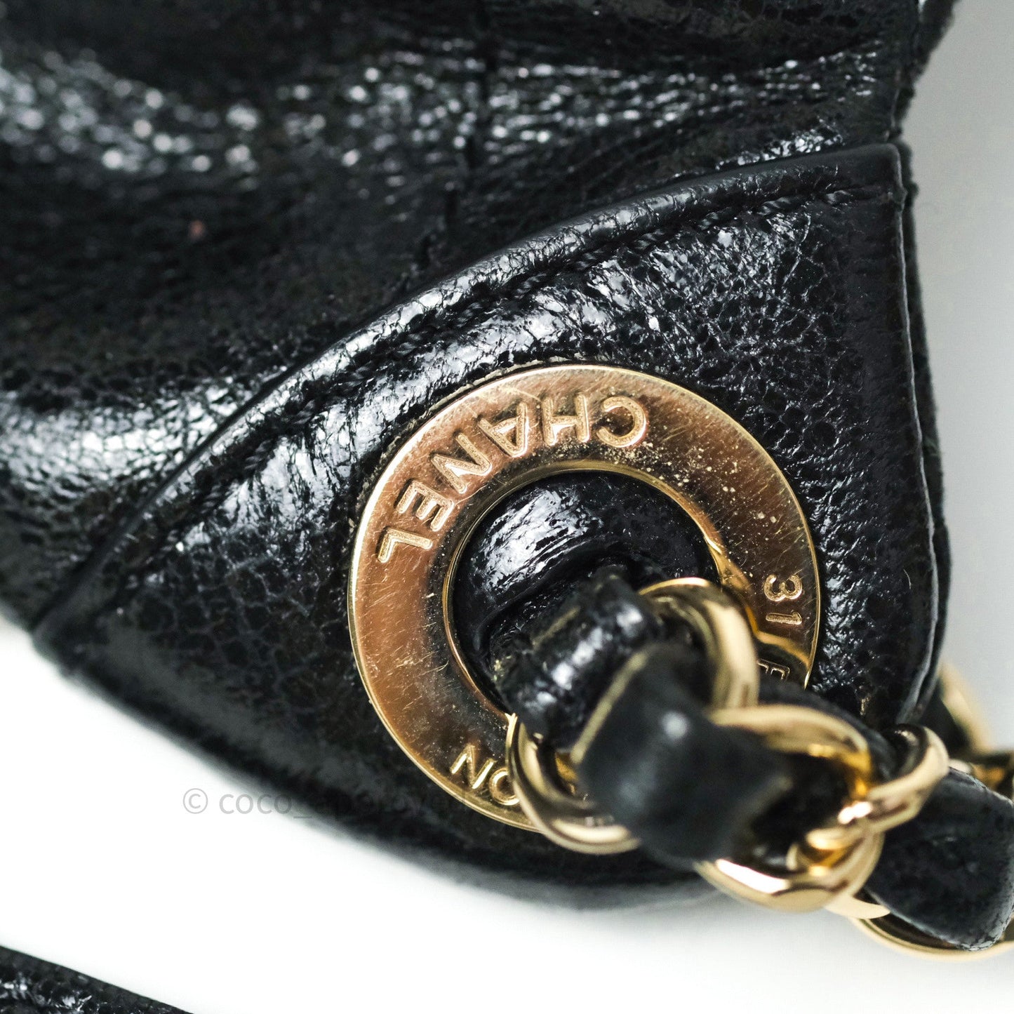 Chanel Black Glazed Calfskin Fanny Pack Belt Bag Gold Hardware