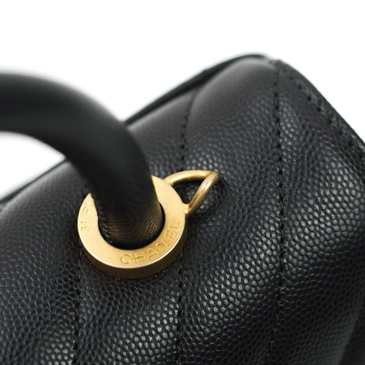 Chanel Quilted Mini Coco Handle Chevron Dark Grey Caviar Gold Hardware