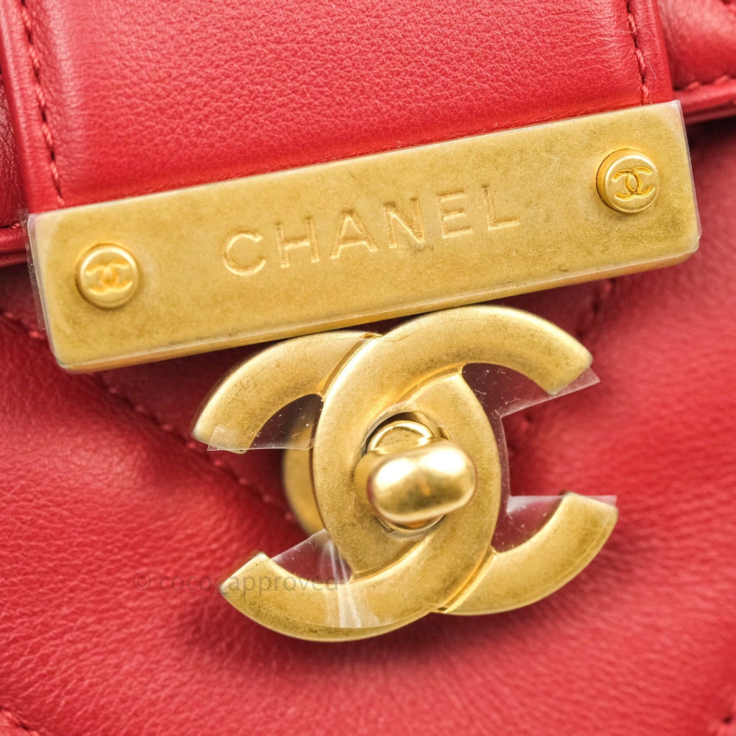 Chanel Quilted Chevron In The City Bag Red Calfskin Gold Hardware