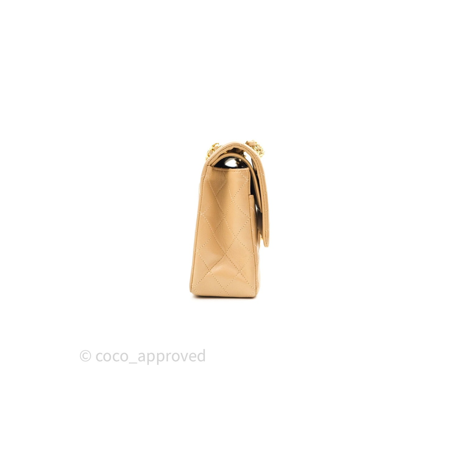 Chanel Vintage Classic Double Flap M/L Beige Lambskin 24K Gold Hardware