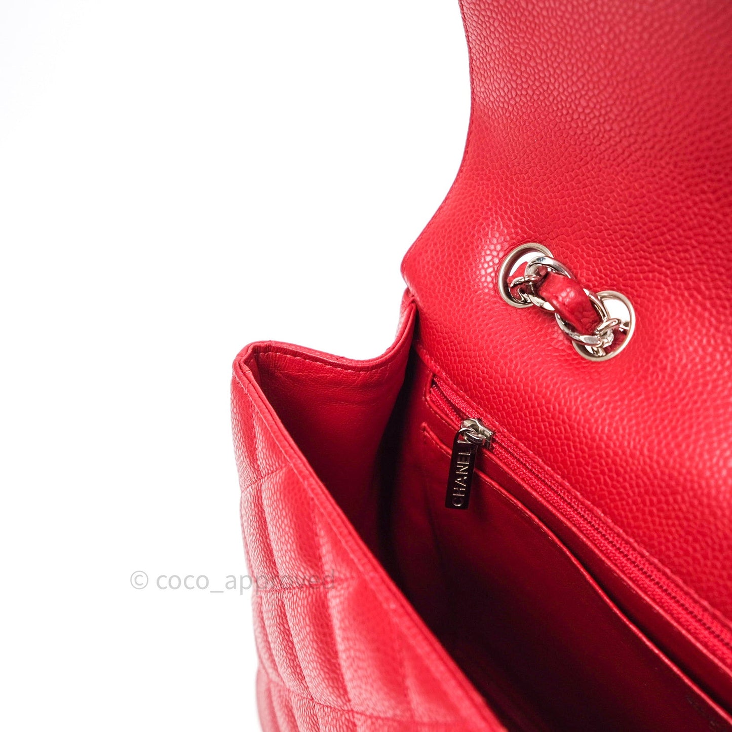 Chanel Jumbo Single Flap Red Caviar Silver Hardware⁣⁣