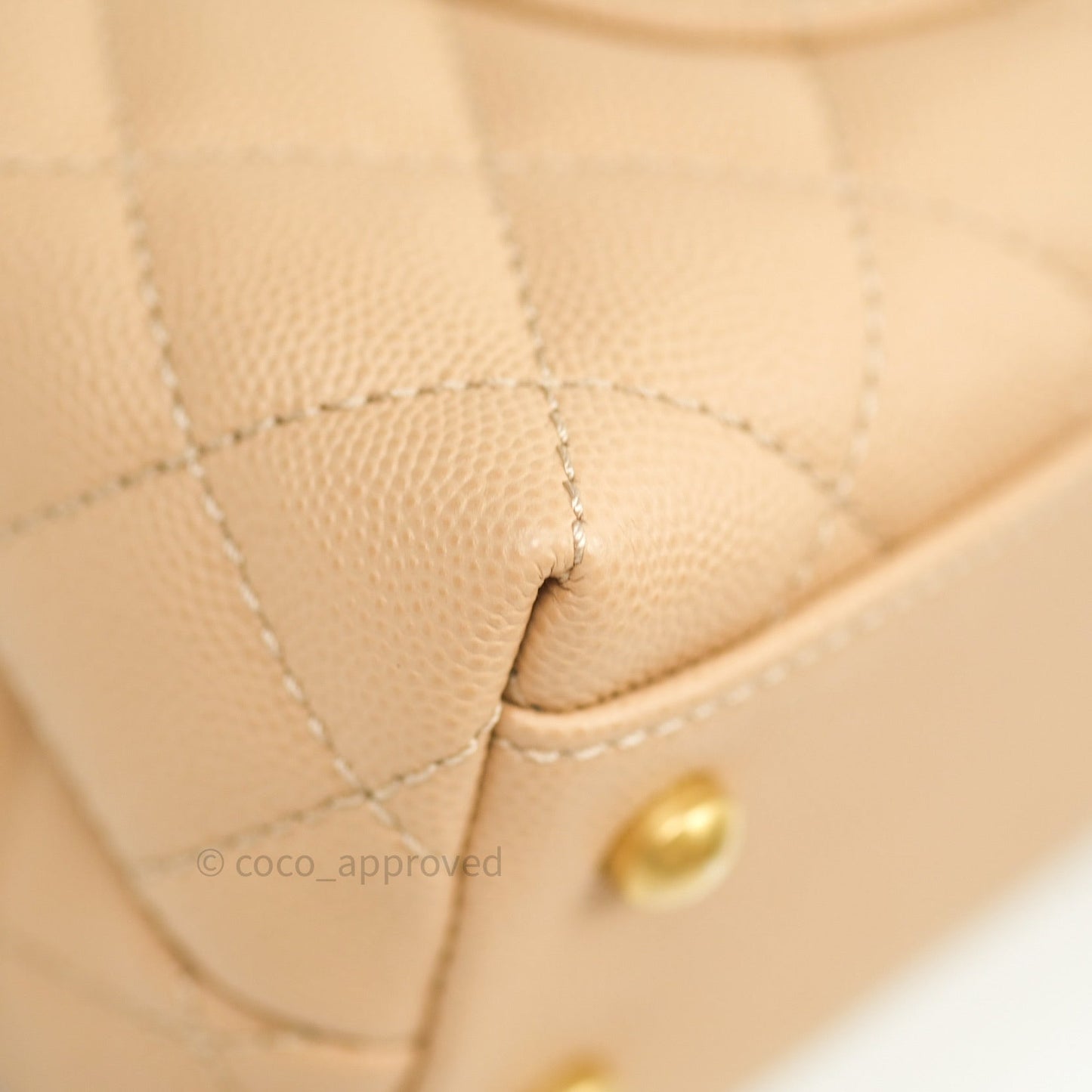 Chanel Mini Coco Handle Quilted Beige Caviar Gold Hardware Lizard Embossed Handle