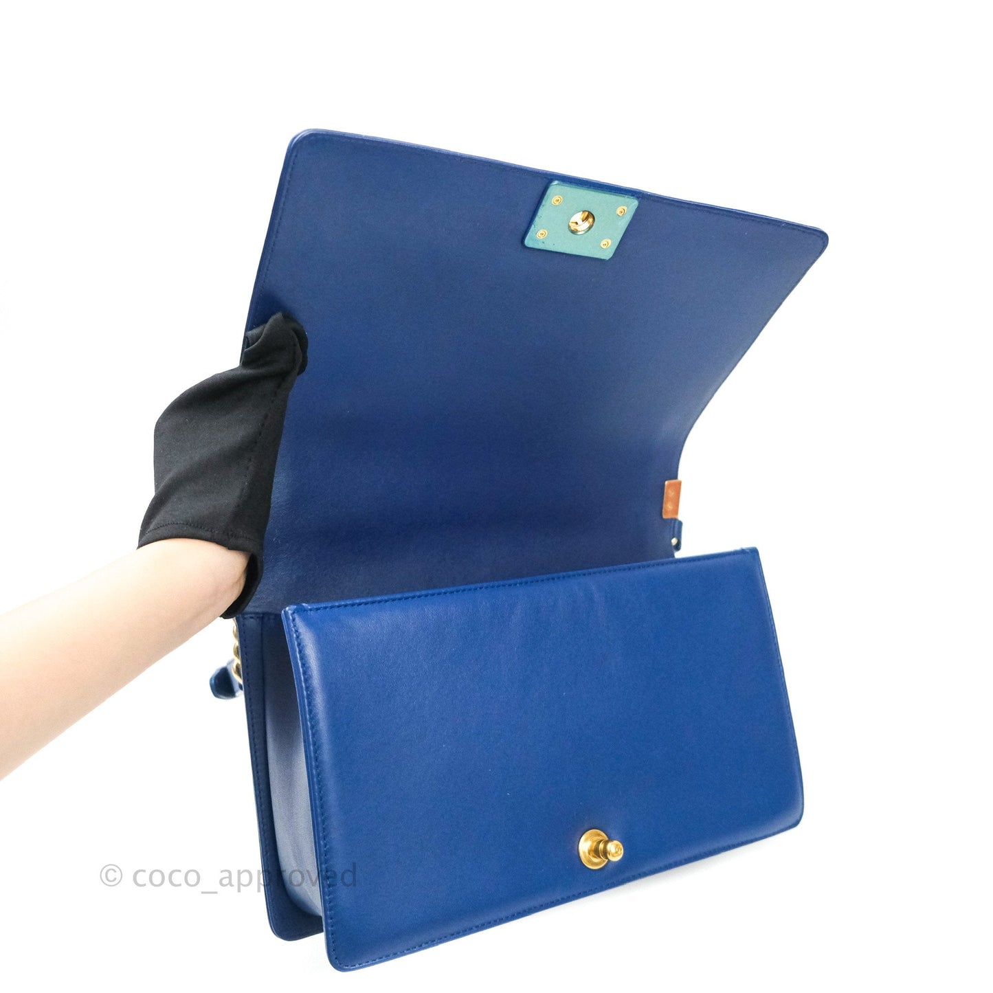 Chanel Boy New Medium Quilted Blue Lambskin Aged Gold Hardware
