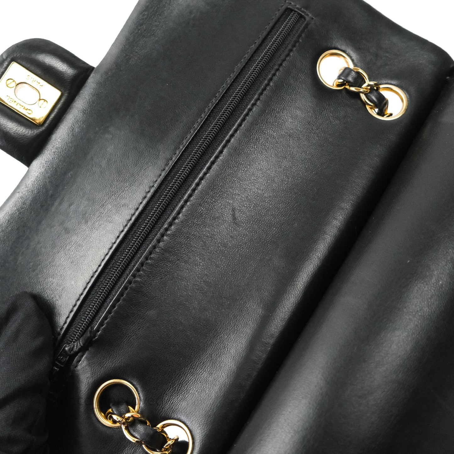 Chanel Classic M/L Medium Double Flap Bag Black Lambskin Gold Hardware