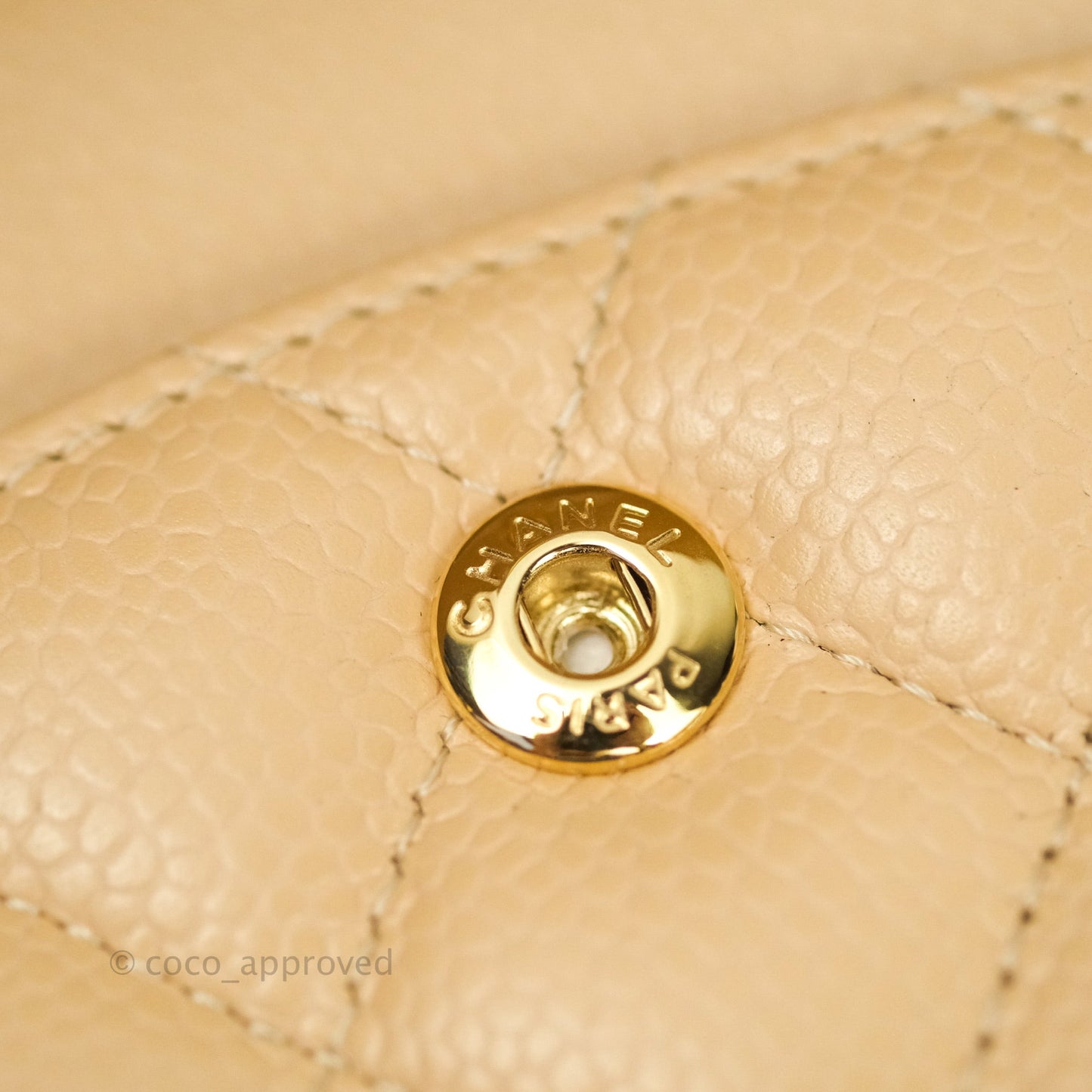 Chanel Classic M/L Medium Double Flap Bag Beige Caviar Gold Hardware