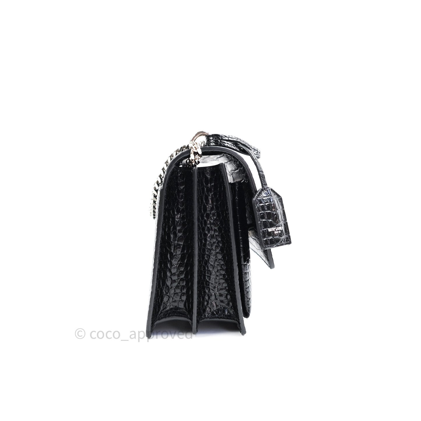 Saint Laurent Sunset Medium Black Crocodile Embossed Calfskin Silver Hardware