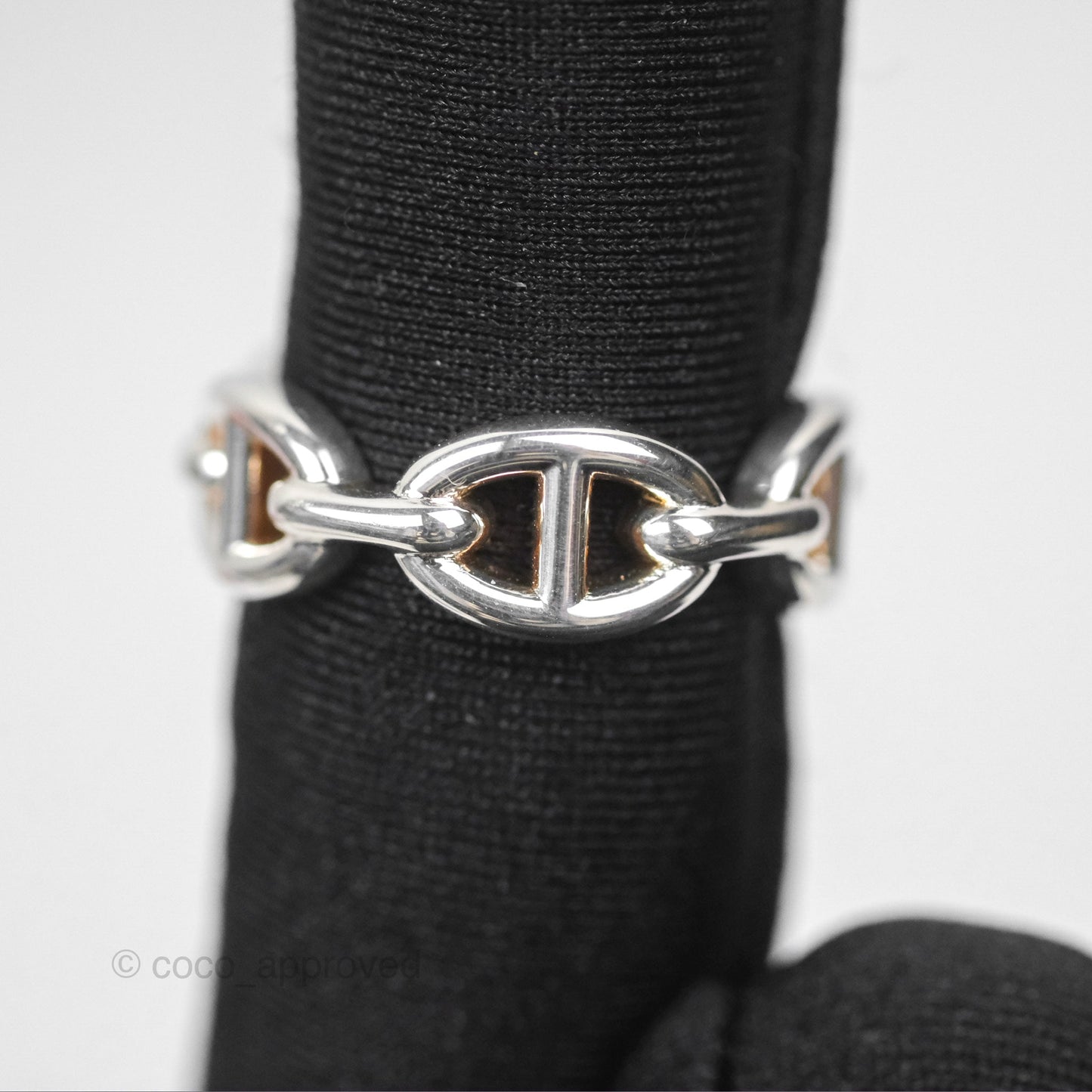 Hermès Sterling Silver PM Chaine d'Ancre Enchainee Band Ring SIze 53