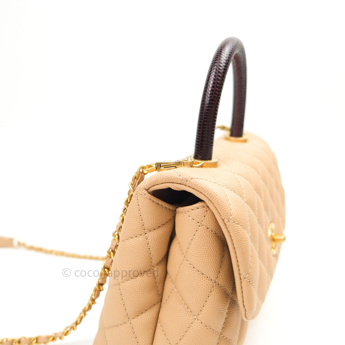 Chanel Mini Coco Handle Quilted Beige Caviar Gold Hardware Lizard Embossed Handle