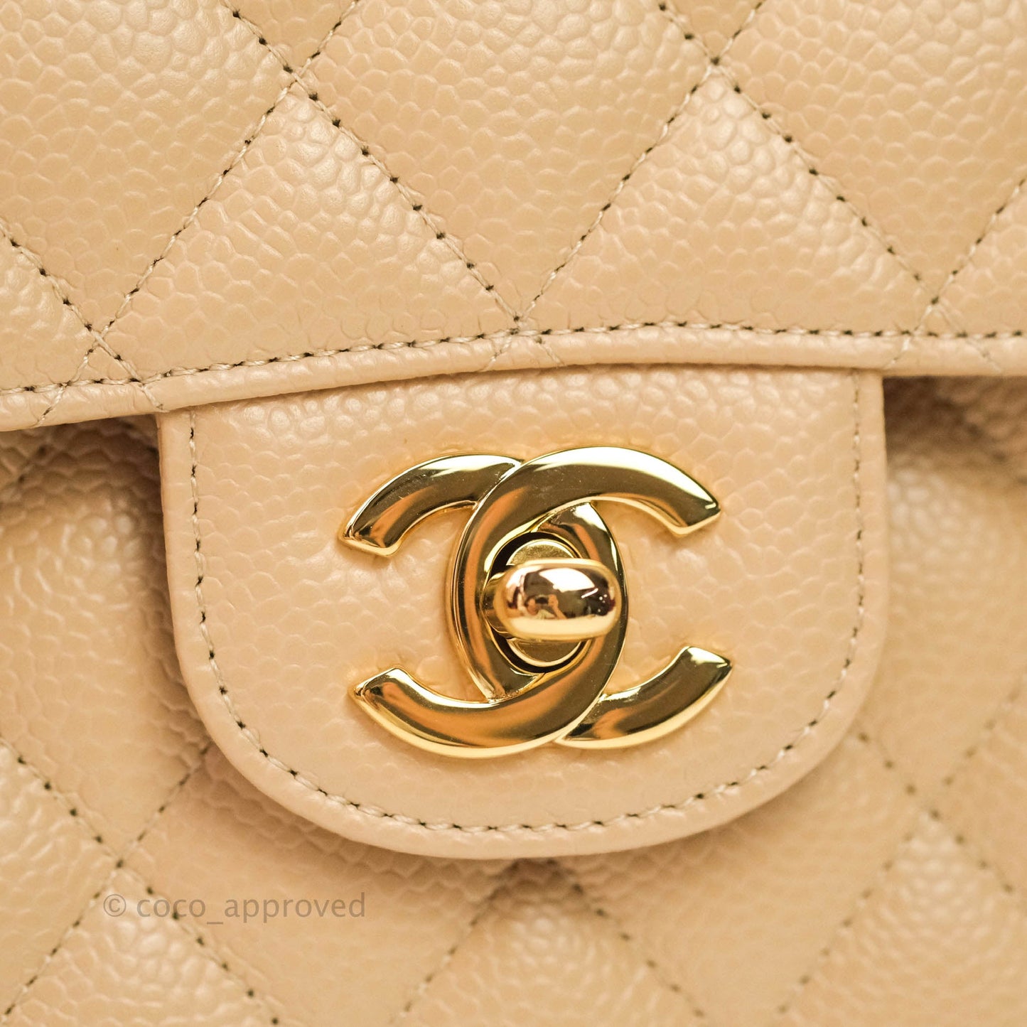 Chanel Classic M/L Medium Double Flap Bag Beige Caviar Gold Hardware