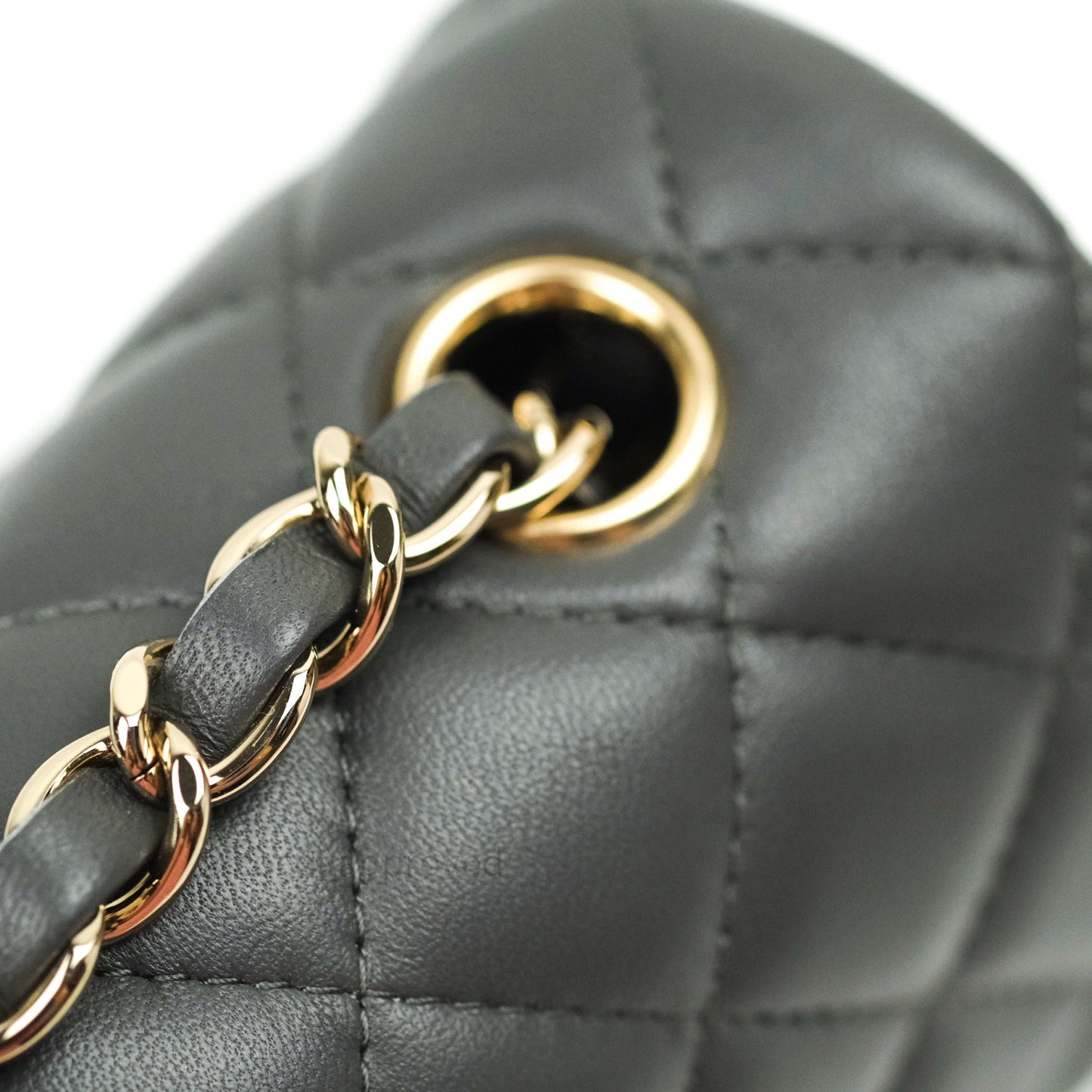 Chanel Quilted Mini Rectangular Dark Grey Lambskin Gold Hardware