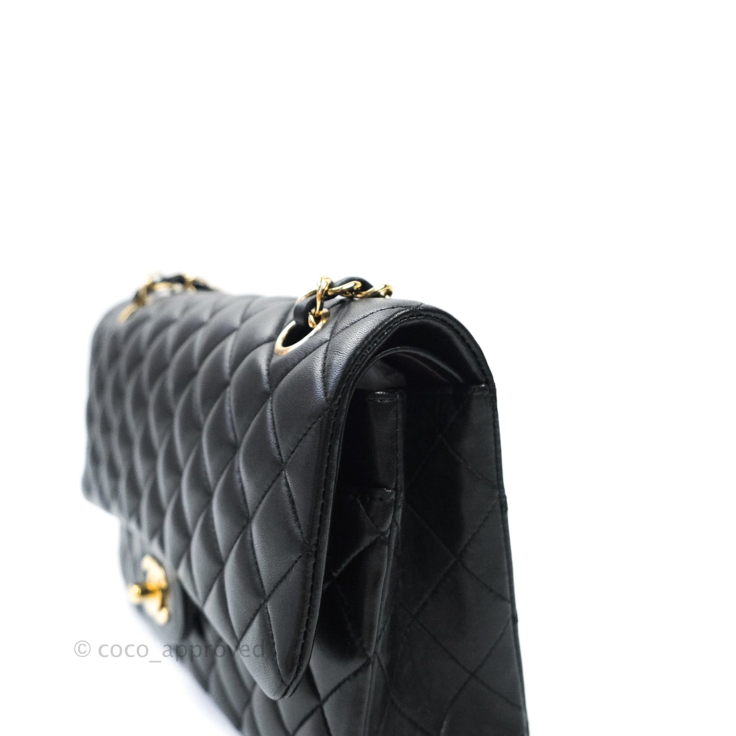 Chanel Classic M/L Medium Double Flap Bag Black Lambskin Gold Hardware