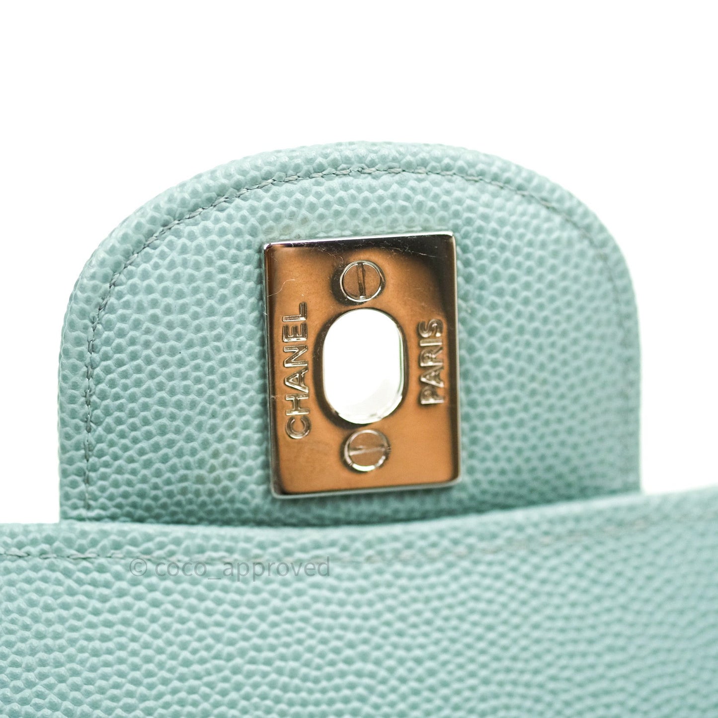 Chanel Classic M/L Medium Double Flap Bag Light Blue Caviar Silver Hardware 18C
