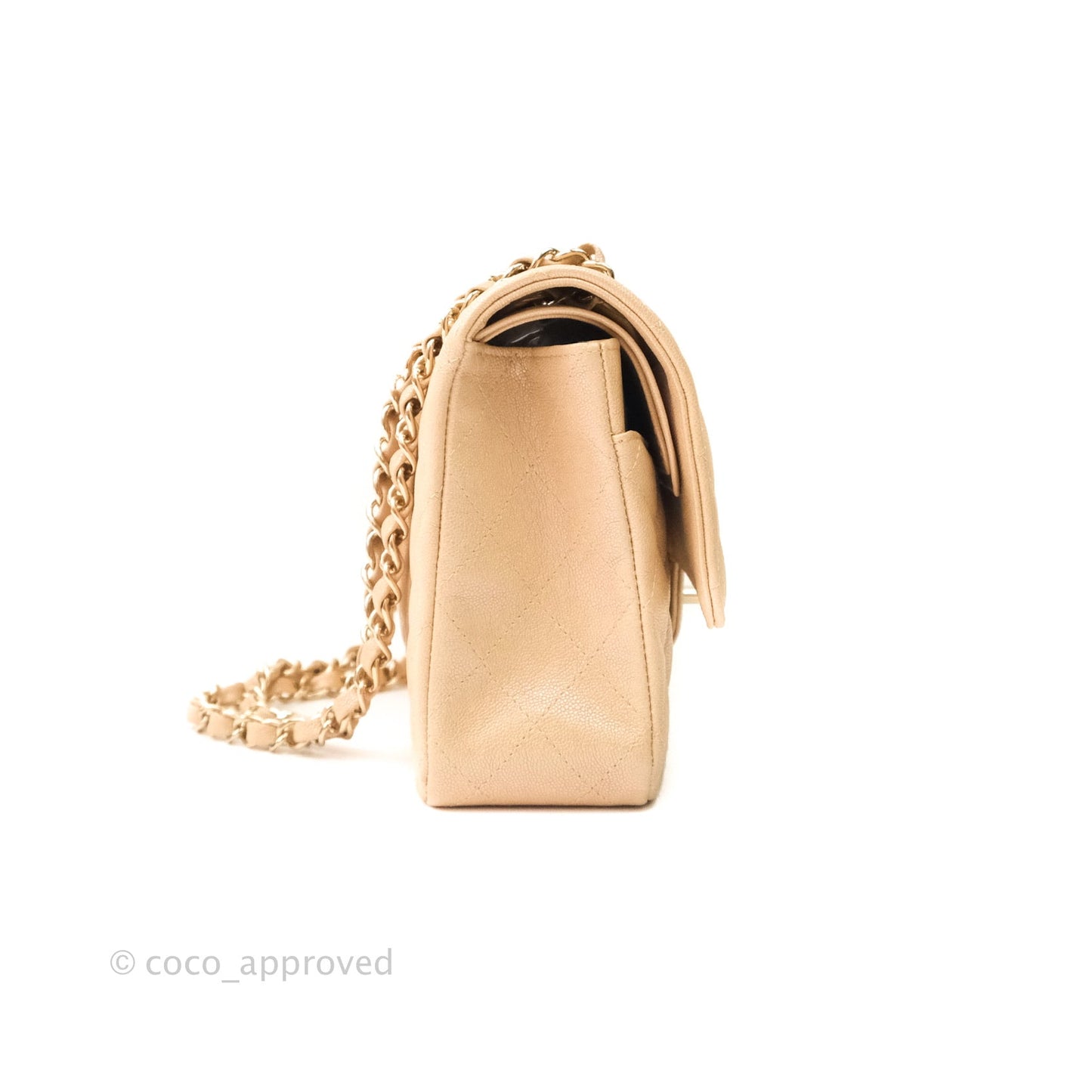 Chanel Classic M/L Medium Double Flap Iridescent Beige Caviar Gold Hardware 19S