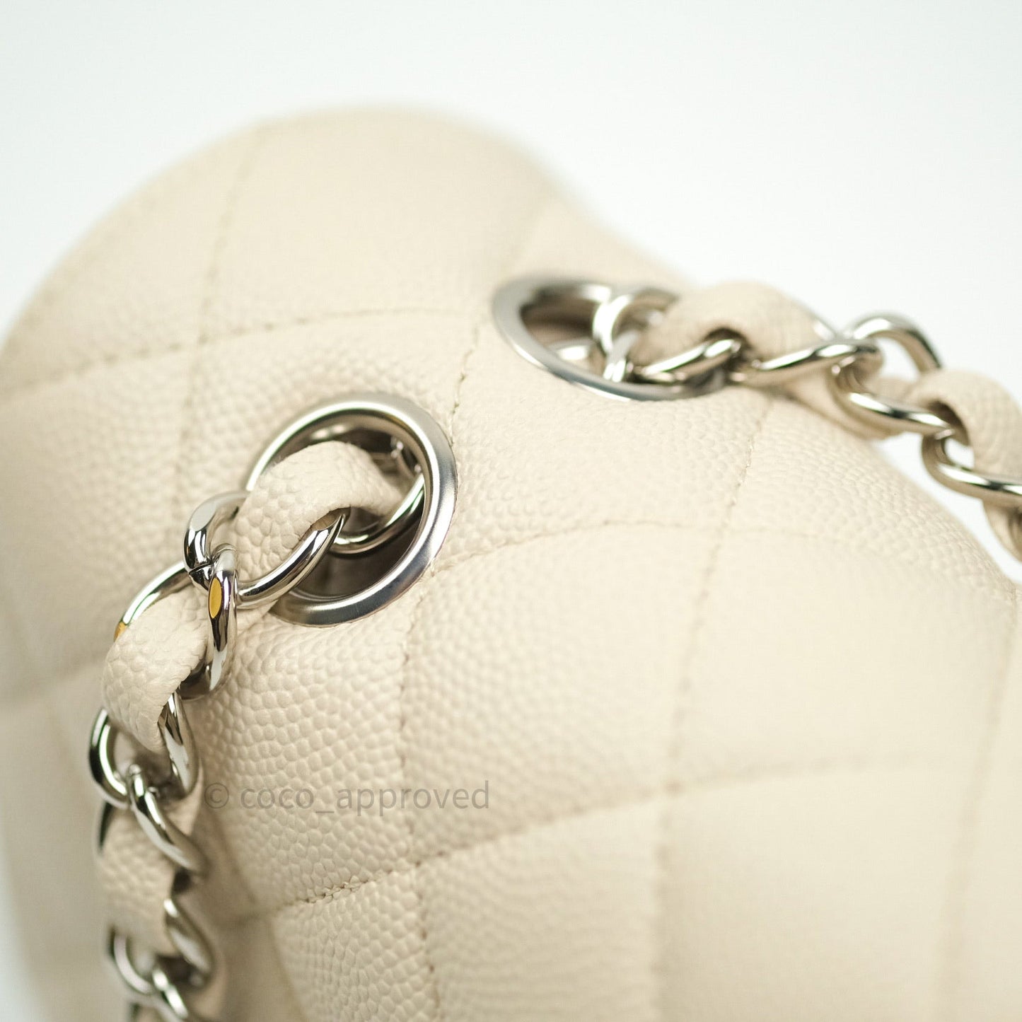 Chanel Classic M/L Medium Double Flap Quilted Ivory Caviar Silver Hardware
