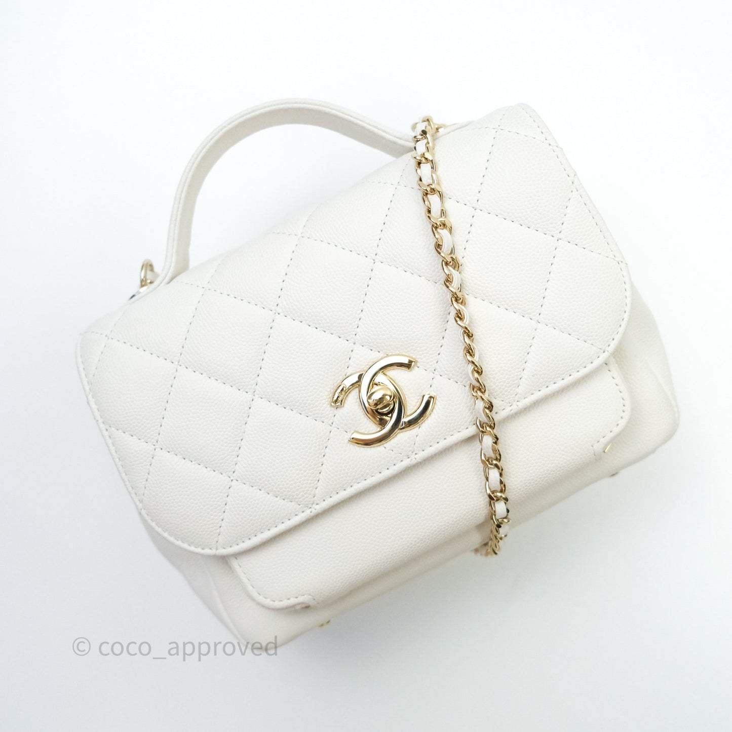 Chanel Quilted Small Business Affinity Flap White Caviar Light Gold Hardware