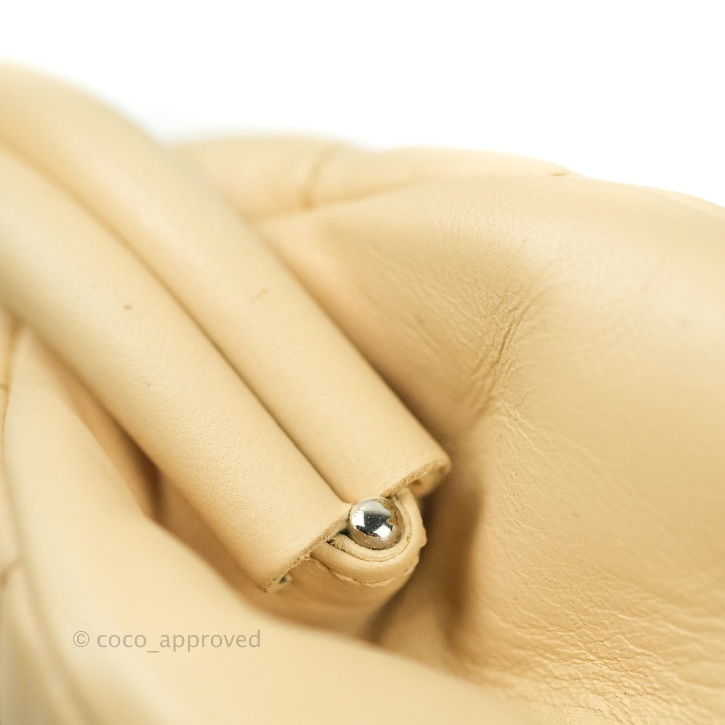 Chanel Quilted Timeless Kisslock Clutch Beige Lambskin Silver Hardware
