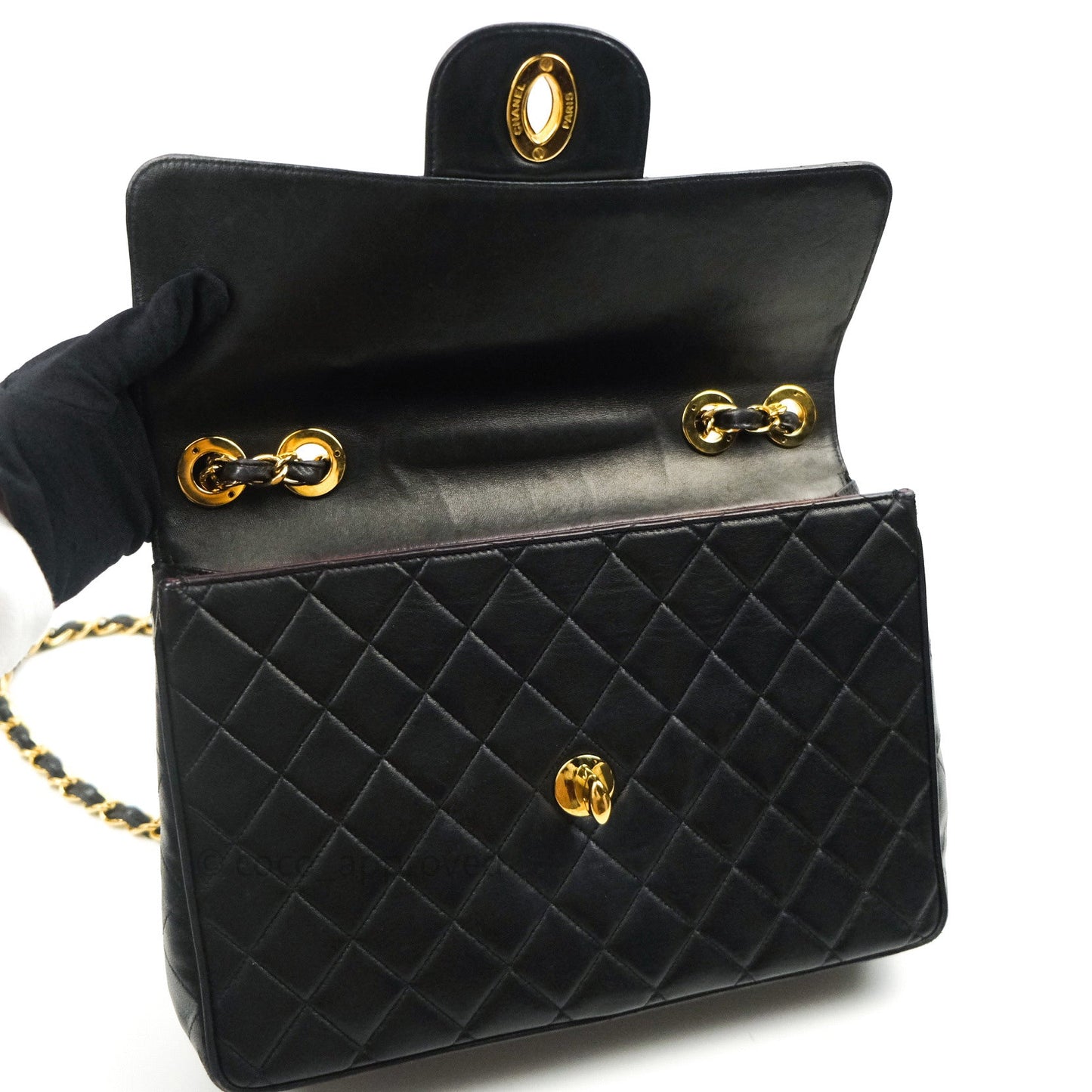 Chanel Vintage XL Jumbo Single Flap Black Lambskin 24K Gold Hardware