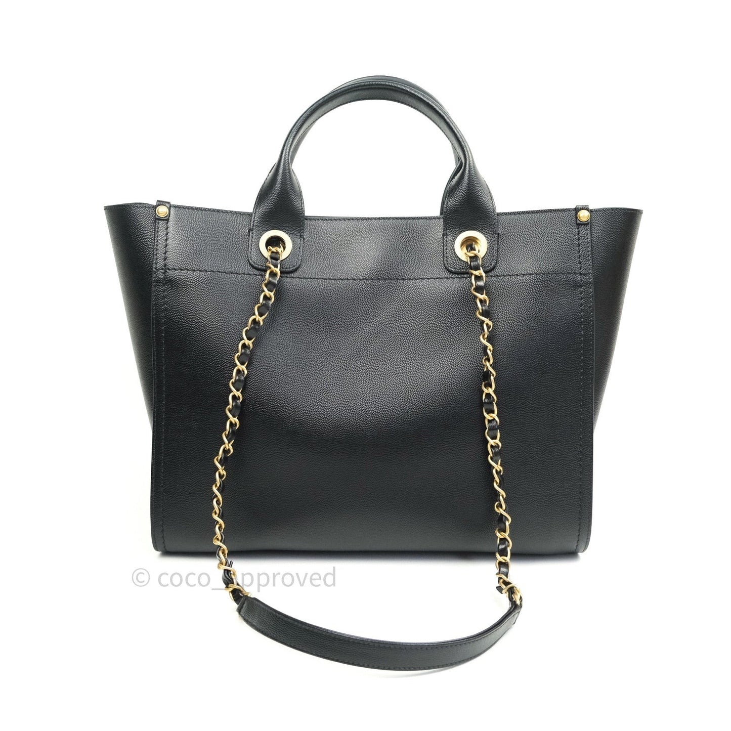 Chanel Small Studded Deauville Tote Black Caviar Gold Hardware