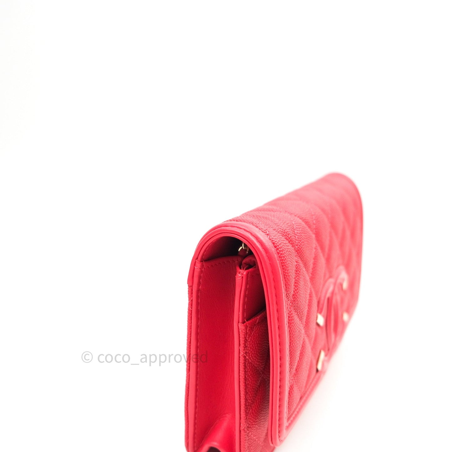 Chanel Filigree Wallet on Chain WOC Red Caviar Gold Hardware