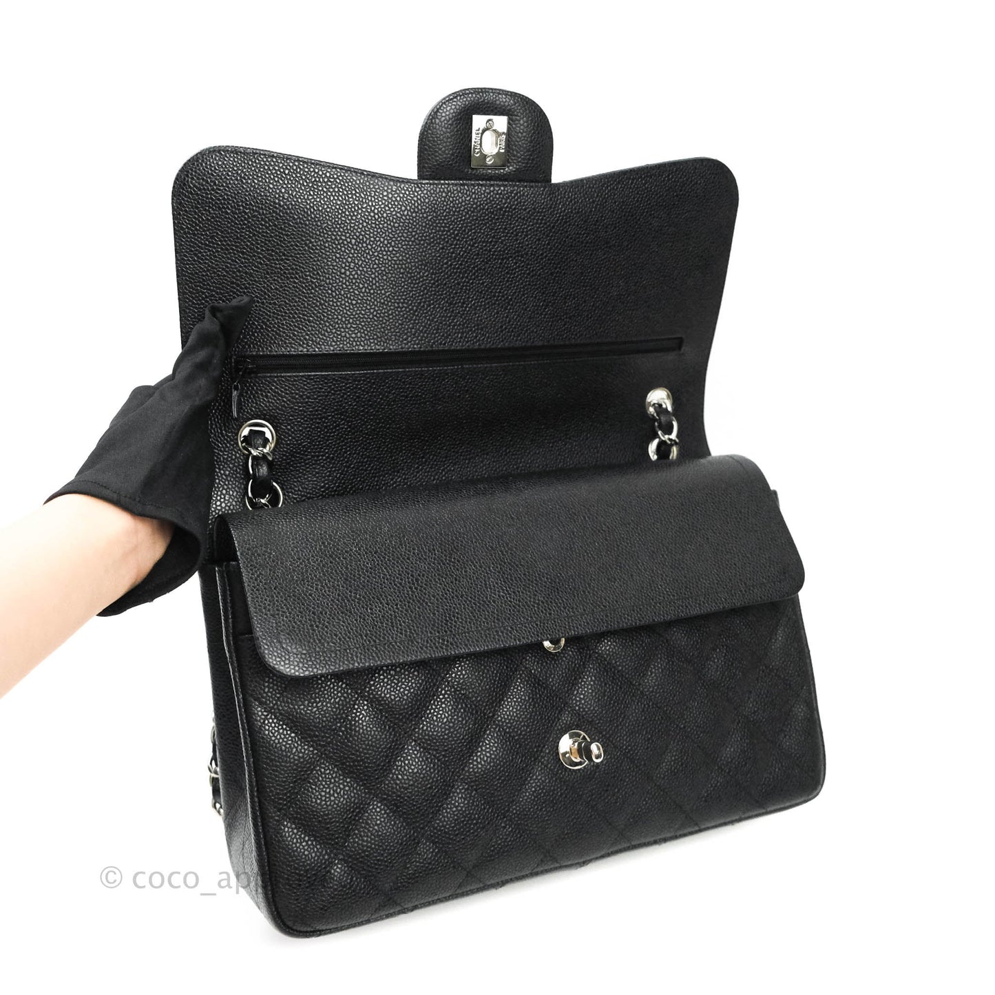 Chanel Jumbo Double Flap Black Caviar Silver Hardware⁣⁣