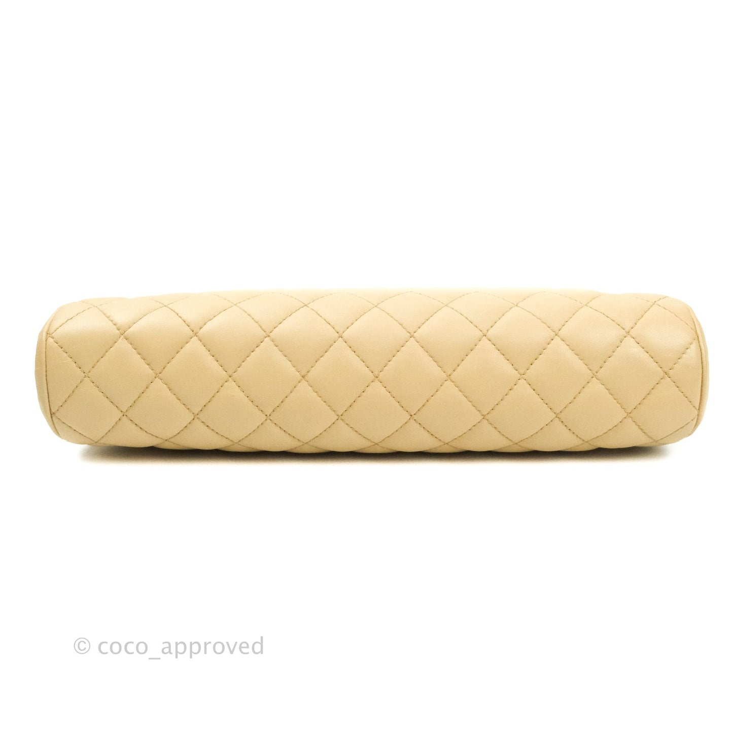 Chanel Quilted Timeless Kisslock Clutch Beige Lambskin Silver Hardware