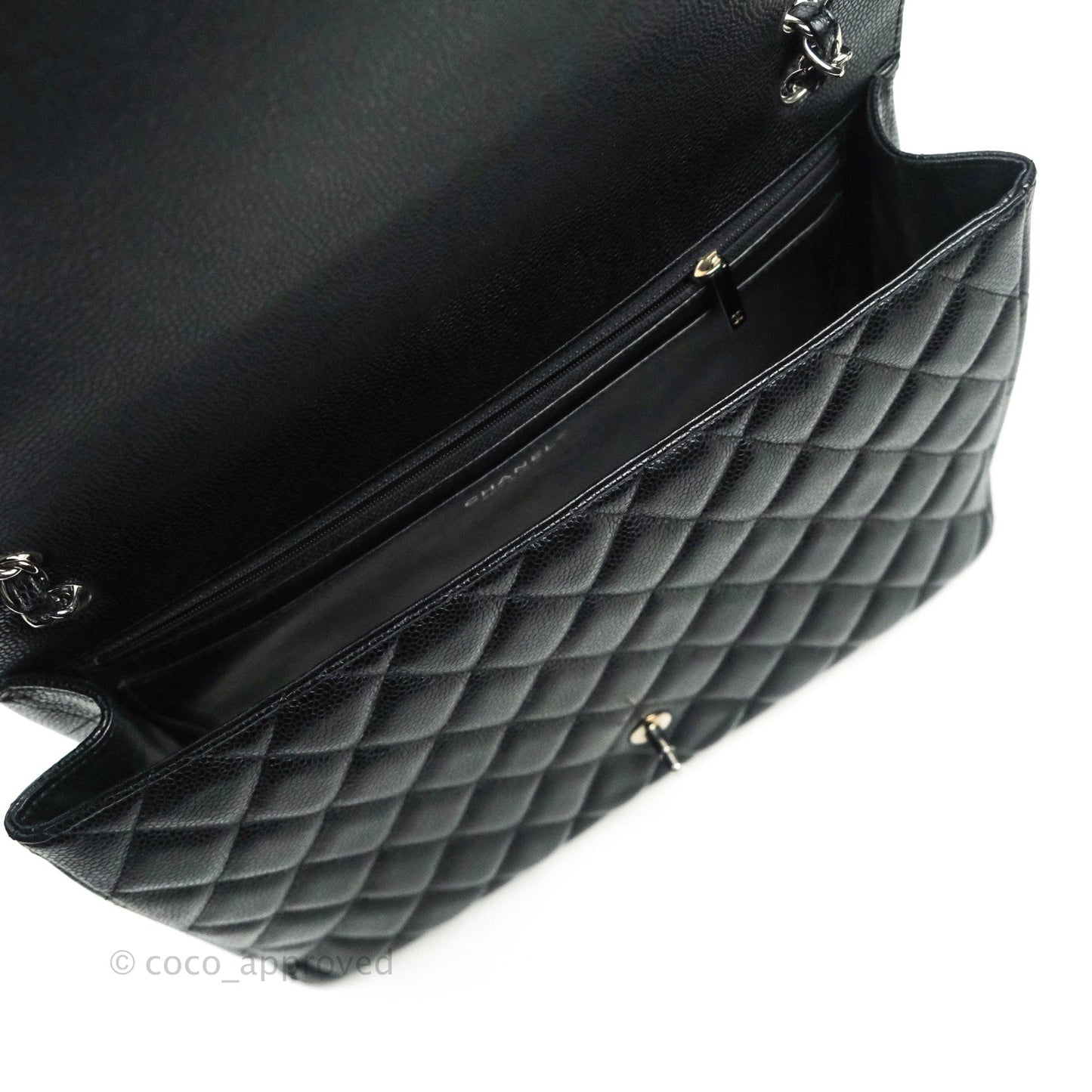 Chanel Quilted Maxi Single Flap Black Caviar Silver Hardware