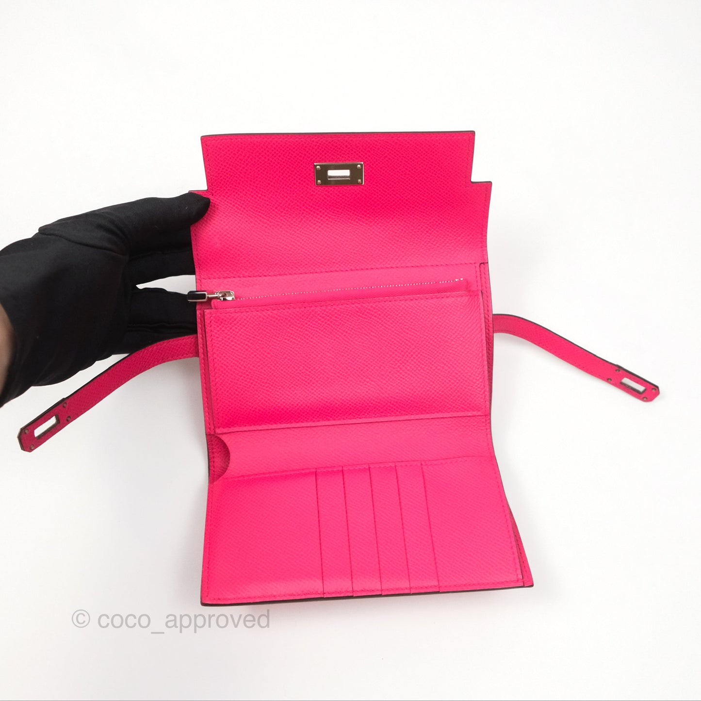Hermès Small Kelly Wallet Rose Extreme I6 Epsom Palladium Hardware