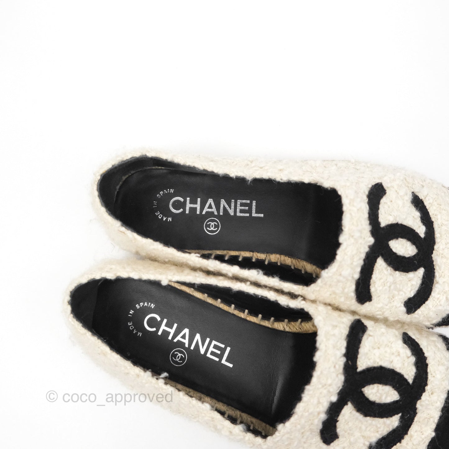 Chanel CC Espadrille Black White Tweed Size 36