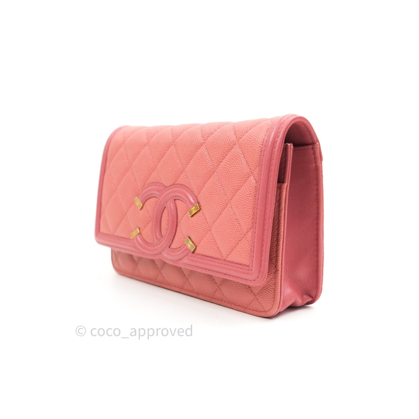 Chanel Filigree Wallet on Chain WOC Pink Caviar Gold Hardware