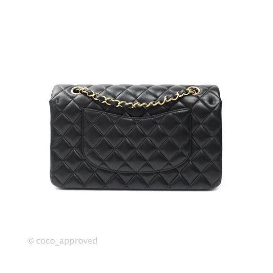 Chanel Classic M/L Medium Double Flap Bag Black Lambskin Gold Hardware