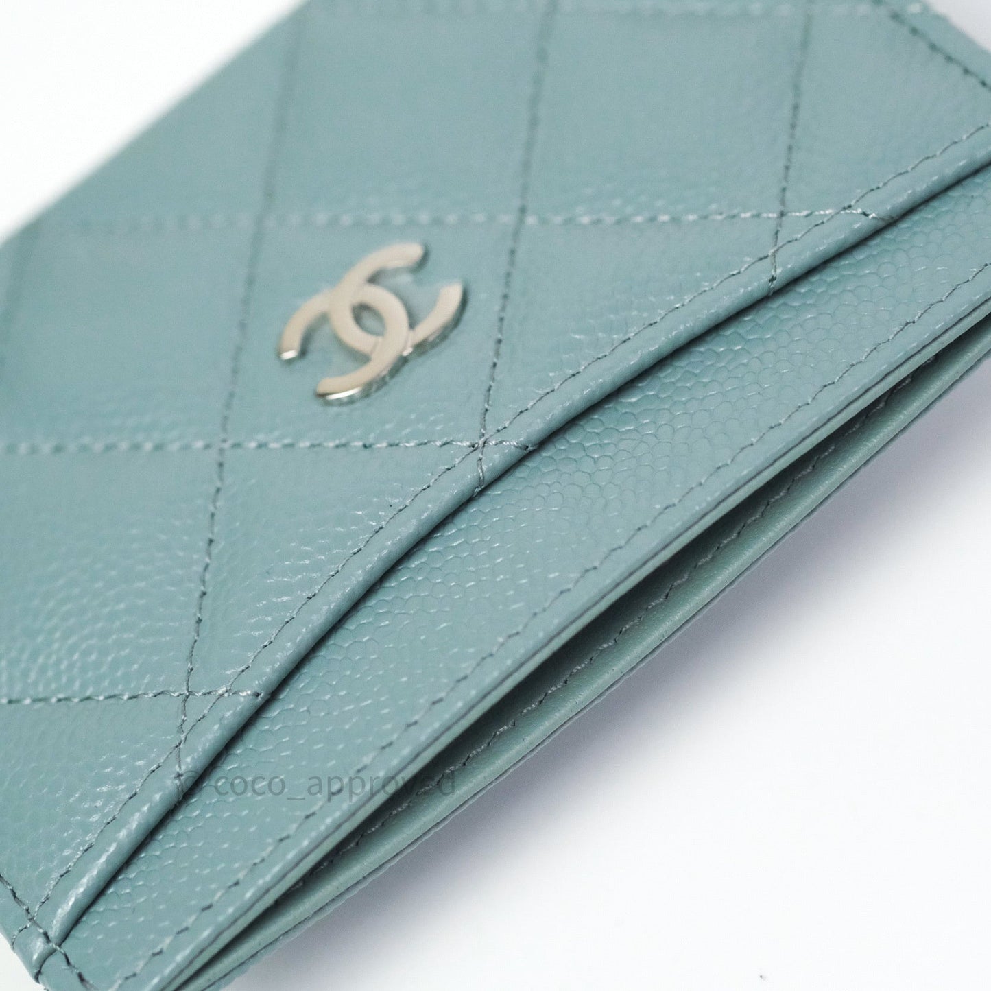 Chanel Quilted Classic Blue Caviar Silver Hardware Flat Card Holder