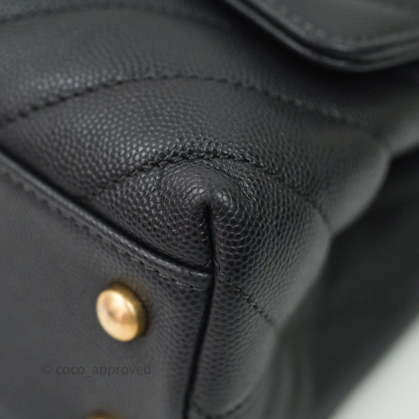 Chanel Quilted Mini Coco Handle Chevron Dark Grey Caviar Gold Hardware