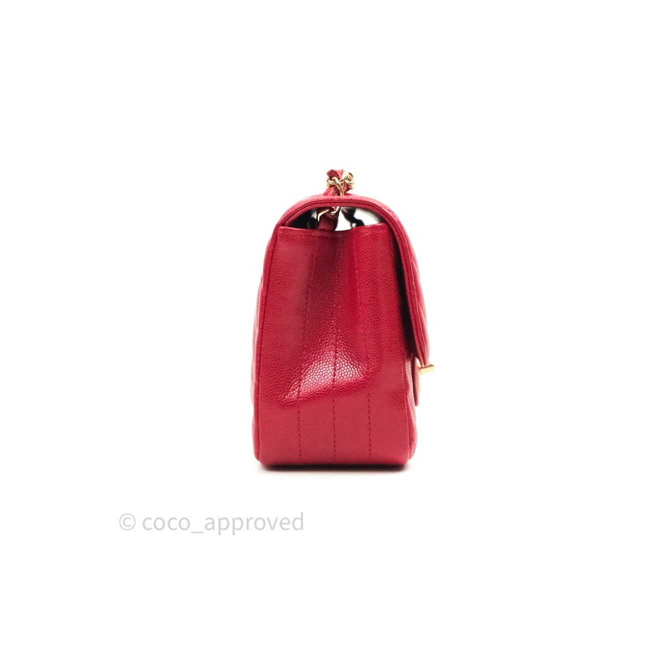 Chanel Mini Square Red Chevron Caviar Gold Hardware