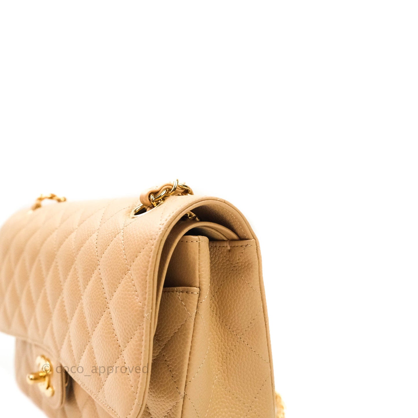 Chanel Classic M/L Medium Double Flap Bag Beige Caviar Gold Hardware