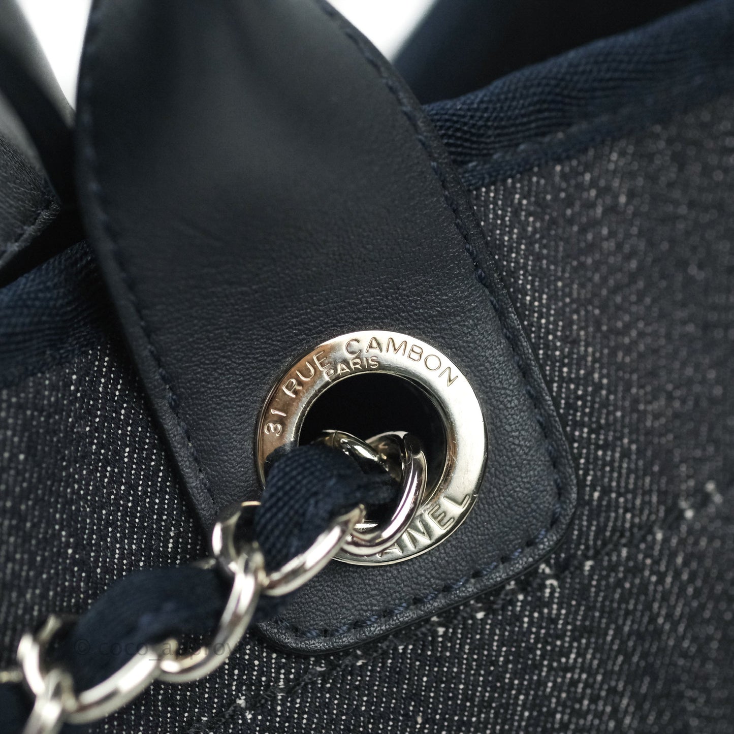 Chanel Large Denim Deauville Tote Bag Navy Silver Tone