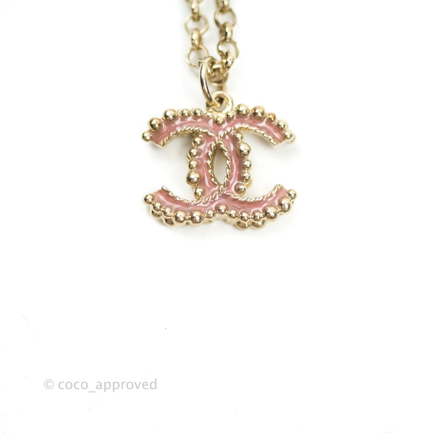 Chanel Enamel CC Necklace Pink Pendant Gold Tone 17A