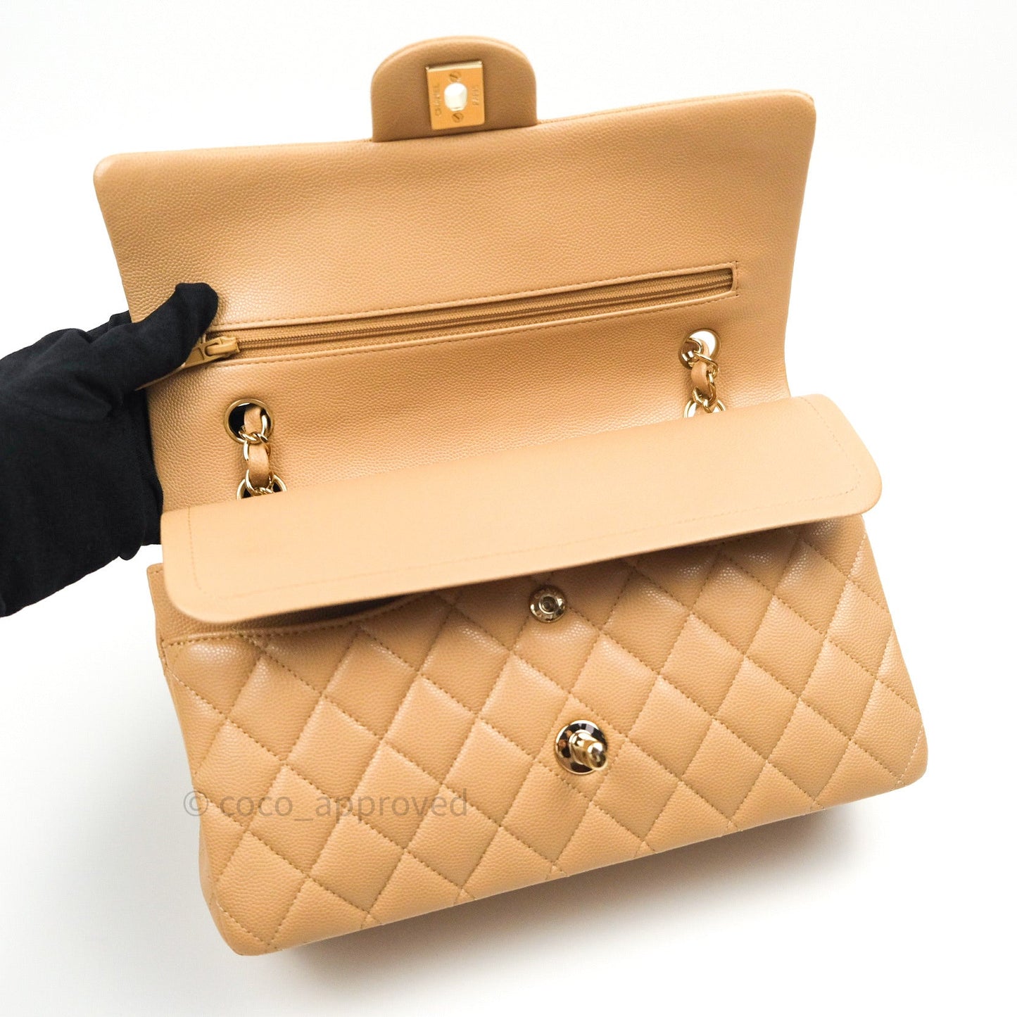 Chanel Quilted M/L Medium Double Flap Dark Beige Gold Hardware 19B