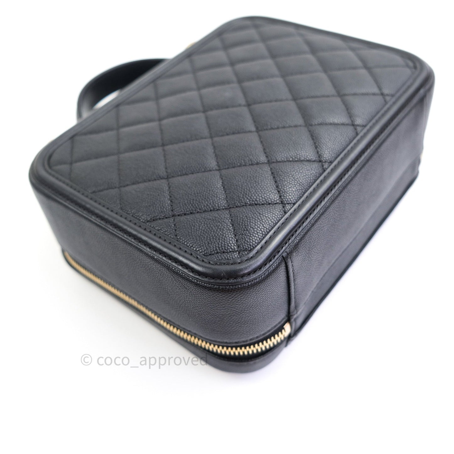 Chanel Quilted Medium CC Filigree Vanity Case Black Caviar Gold Hardware