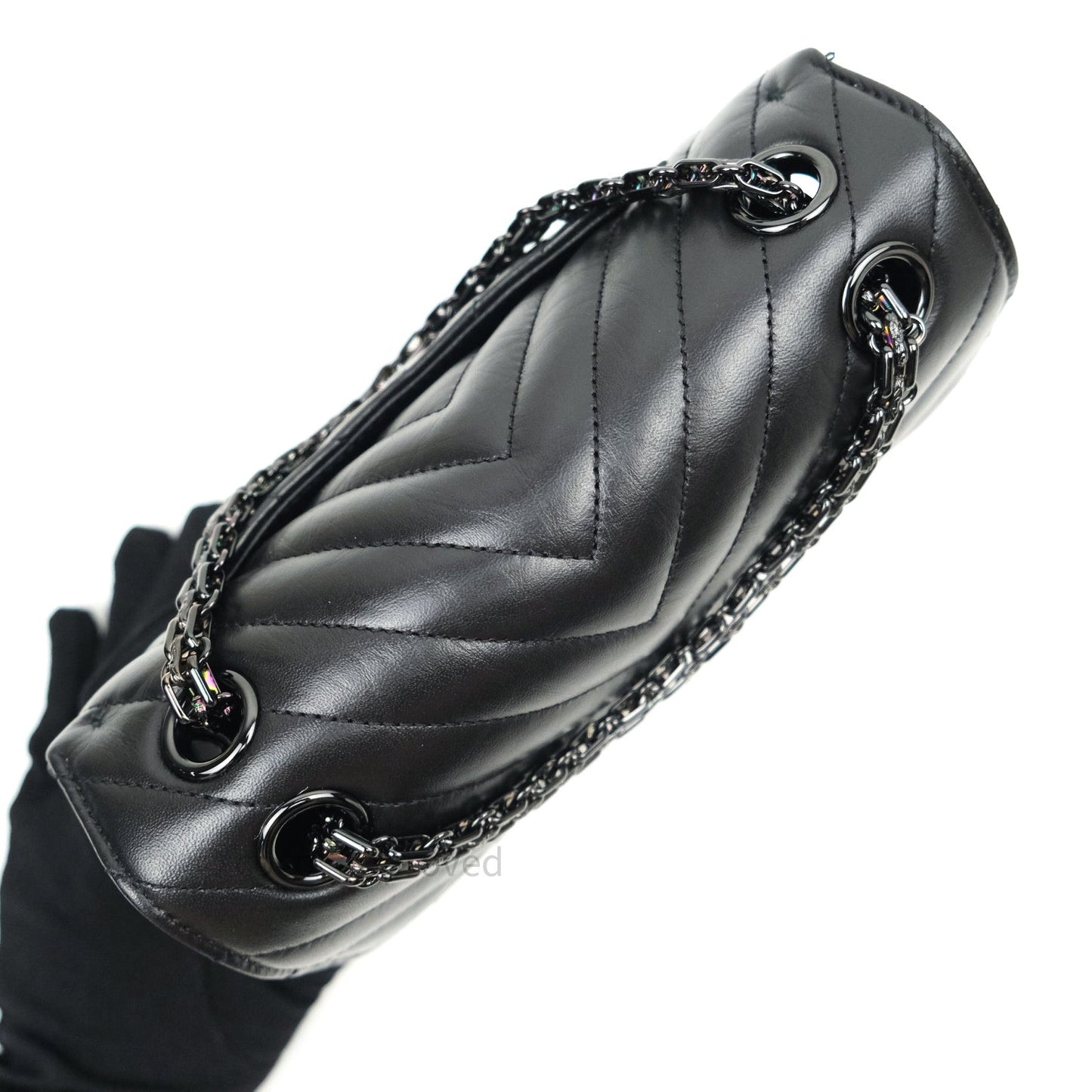Chanel Mini Reissue 224 So Black Chevron Calfskin Black Hardware
