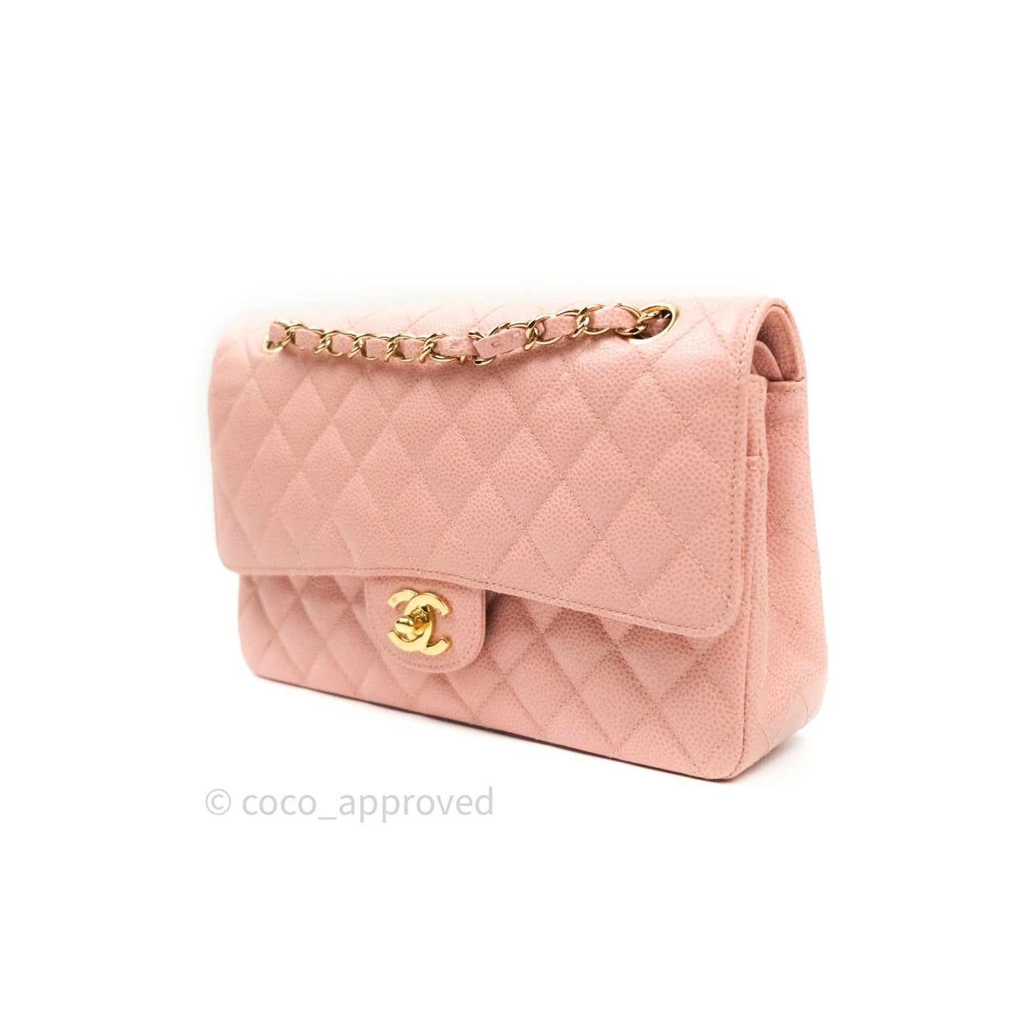 Chanel Classic M/L Medium Double Flap Bag Pink Caviar 24K Gold Hardware
