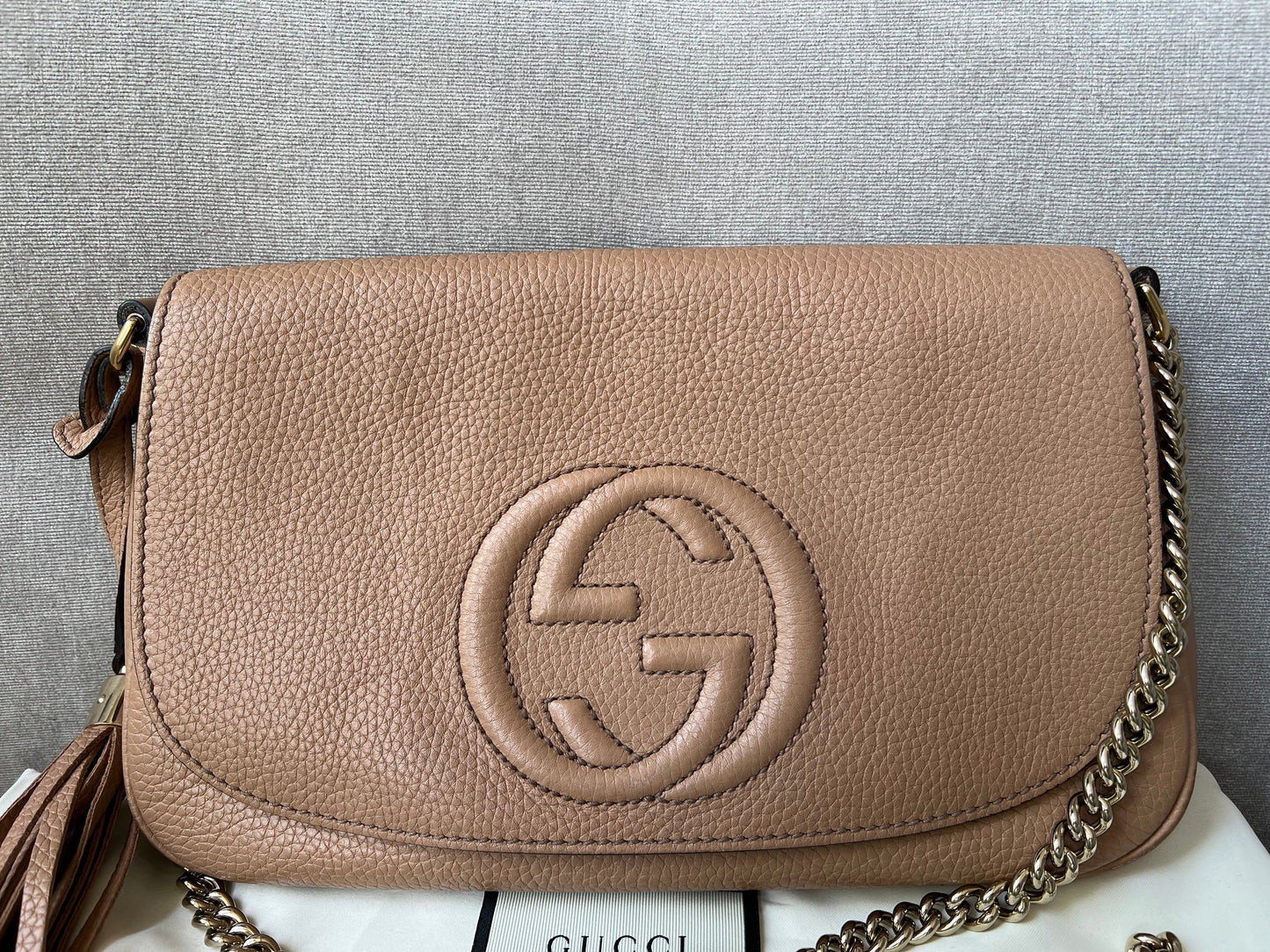 Luxury Gucci Rose Beige Soho Disco Crossbody Flap Bag